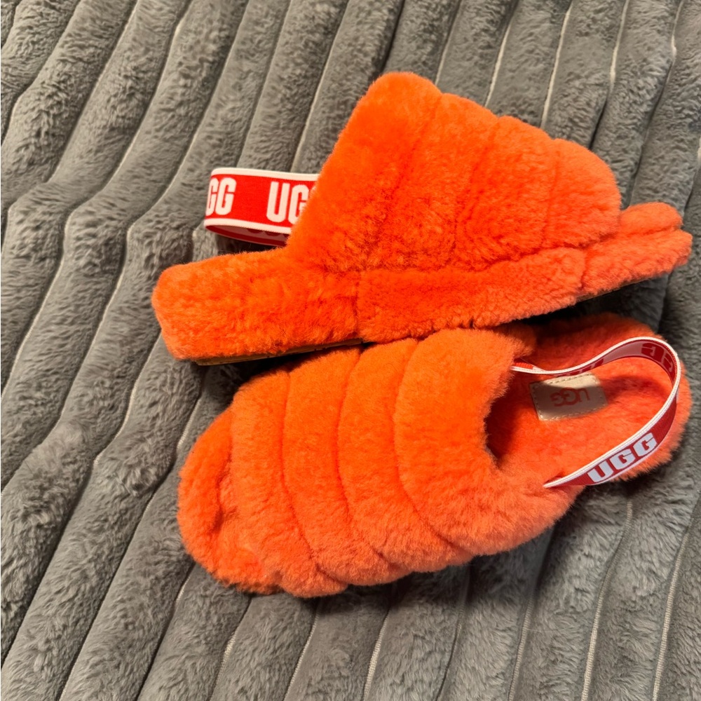 UGG Vibrant Orange Fluffy Slides